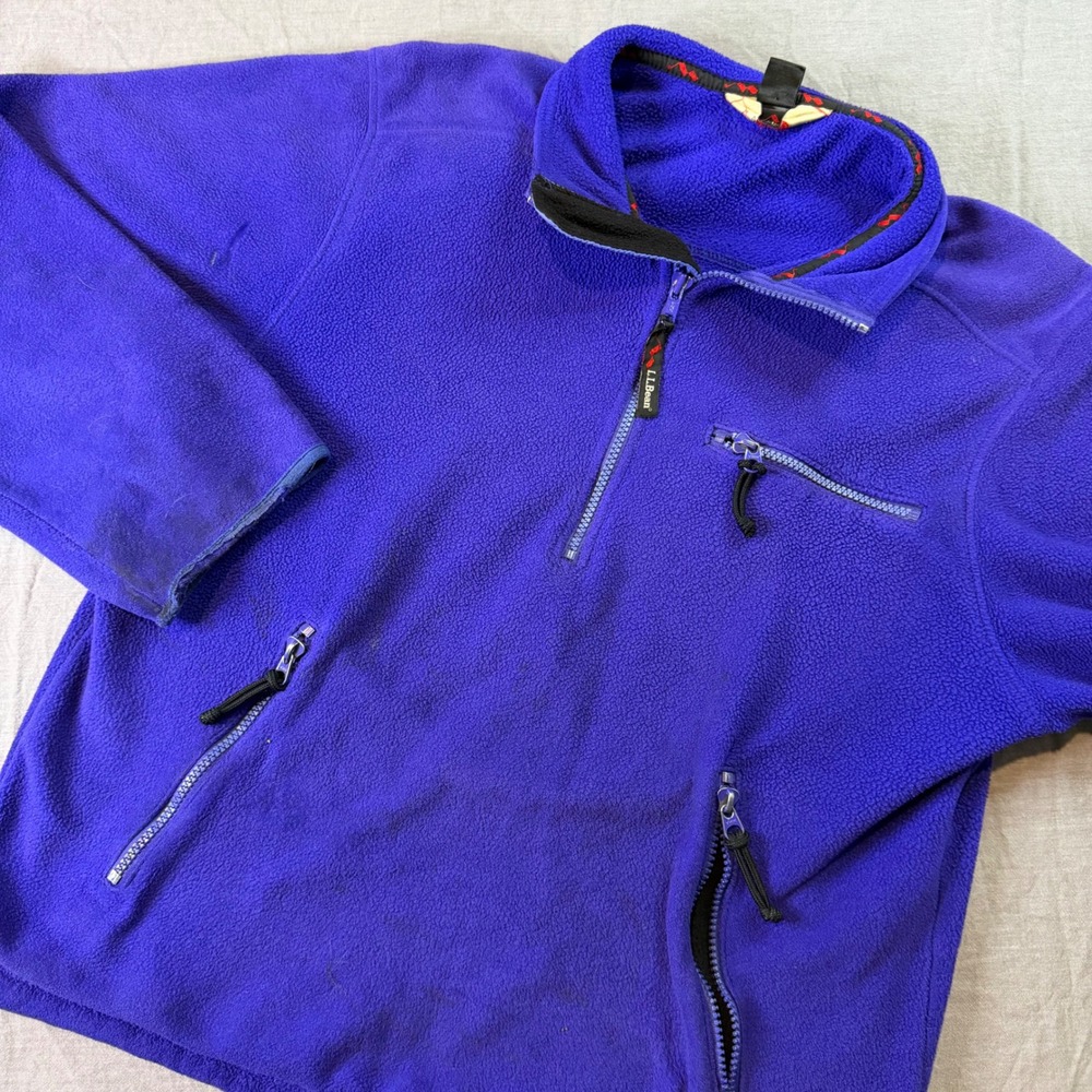 LL Bean Fleece‎ Pullover Jacket Purple Quarter Zip Pockets Size Small Stains